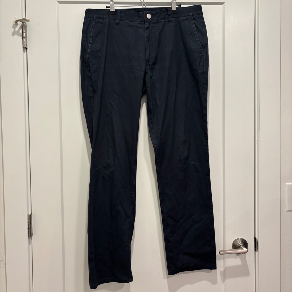 Bonobos Washed Chinos Navy Blue Flat Front Cotton Blend Pants 35x32 Mens